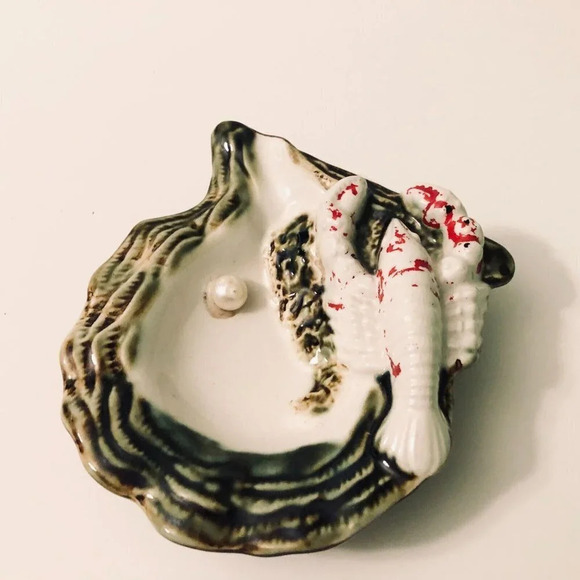 Vtg Oyster Shell  Ashtray with Lobster Pearl Dish Japan Trinket Dish - Picture 13 of 16